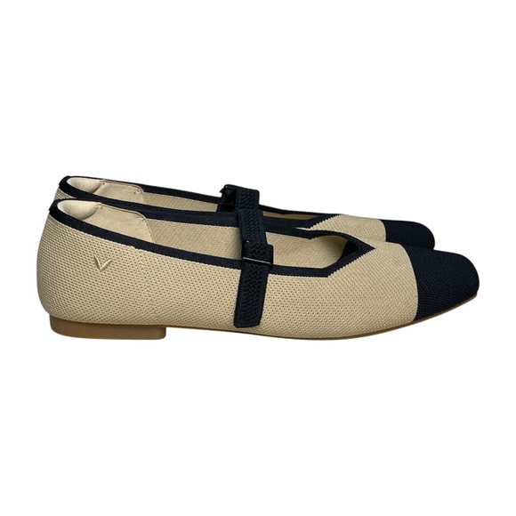 Vivaia Margot Mary Jane Square Toe Ballet Flats EU 43 US 11 Nude Peach & Black - Picture 1 of 12